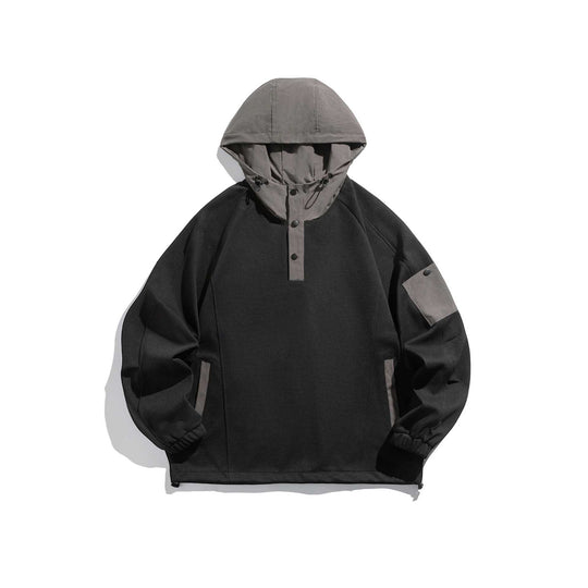 Unisex Oversize Kapuzen-Anorak-Pullover mit halber Druckknopfleiste, Utility-Ärmeltasche und Thermostruktur Nord Taschen