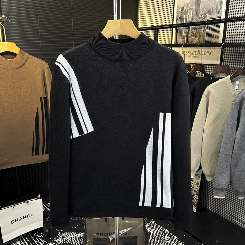 Herren Feinstrick-Pullover mit kurzem Stehkragen und geometrischem Intarsia-Design Nord Taschen