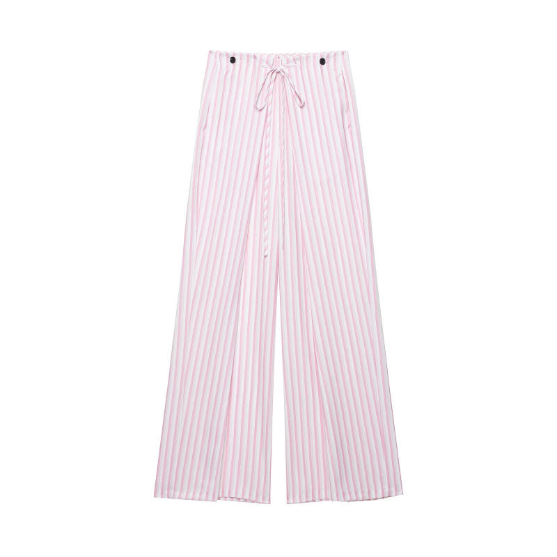 Damen Weite High‑Waist Palazzohose mit Tunnelzug und feinem Streifenmuster Nord Taschen