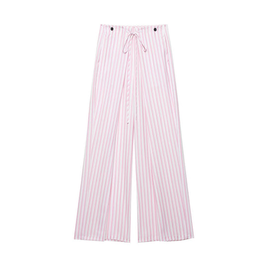 Damen Weite High‑Waist Palazzohose mit Tunnelzug und feinem Streifenmuster Nord Taschen
