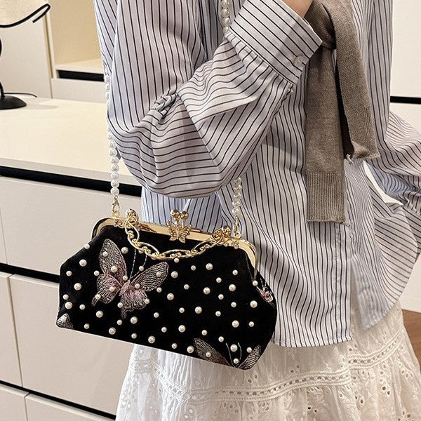 Damen exquisite Clutch-Tasche mit Perlenschmuck und aufwendiger Stickerei Nord Taschen