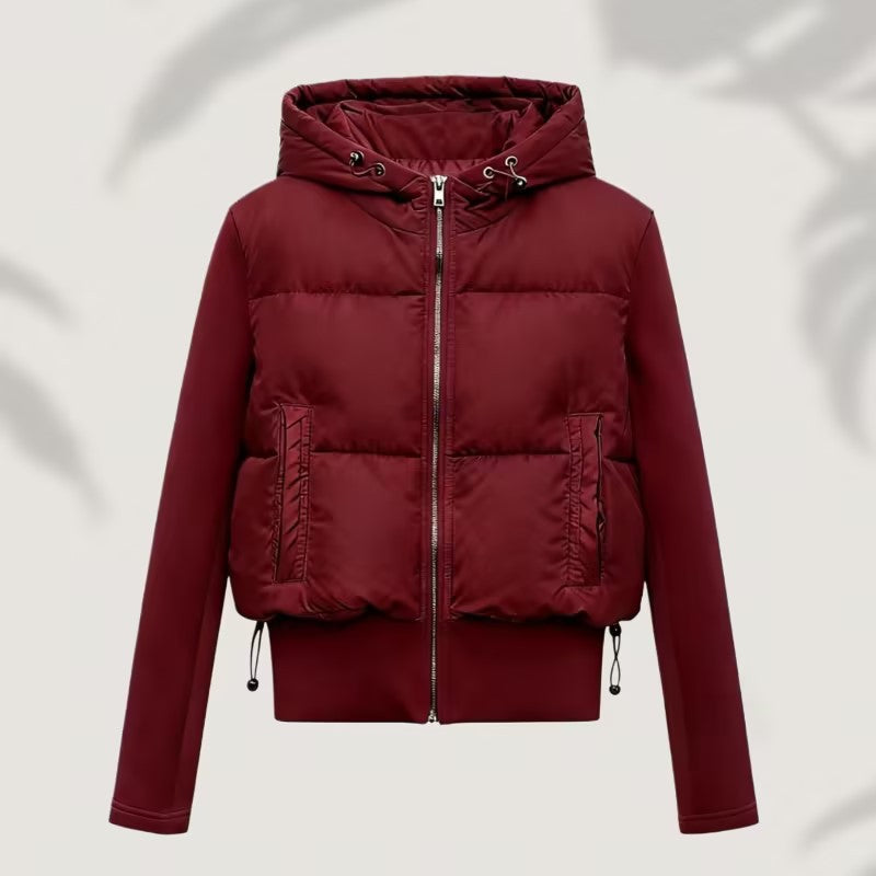 Damen Kurz geschnittene Hybrid-Steppjacke mit Kapuze, Rippbündchen und Tunnelzug Nord Taschen