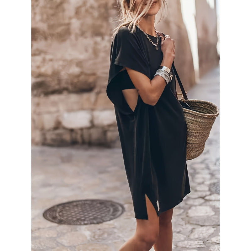 Damen Casual T-Shirtkleid mit seitlichen Schlitzen und lässigem Schnitt Nord Taschen
