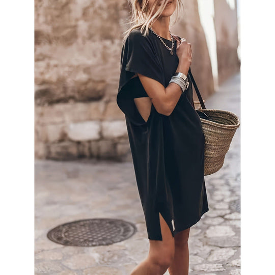 Damen Casual T-Shirtkleid mit seitlichen Schlitzen und lässigem Schnitt Nord Taschen