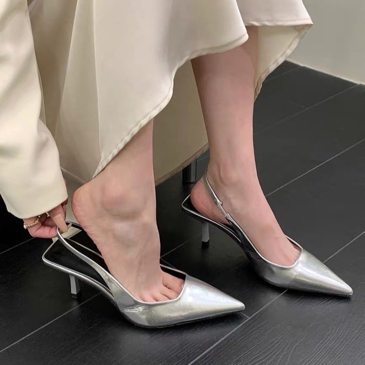 Damen Slingback Pumps aus hochwertigem Metallic-Leder