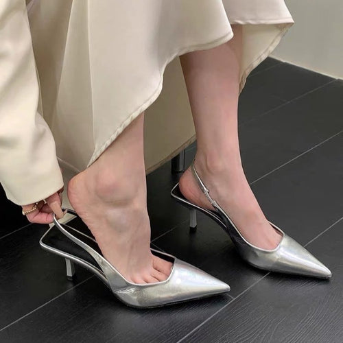 Damen Slingback Pumps aus hochwertigem Metallic-Leder