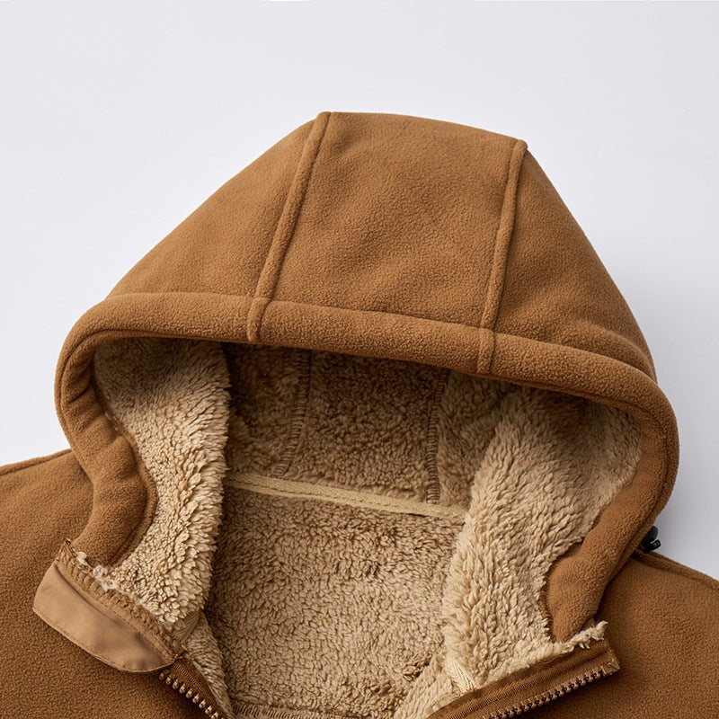 Herren Gefütterte Teddy-Fleece-Kapuzenjacke mit Zwei-Wege-Reißverschluss & Reißverschlusstaschen Nord Taschen