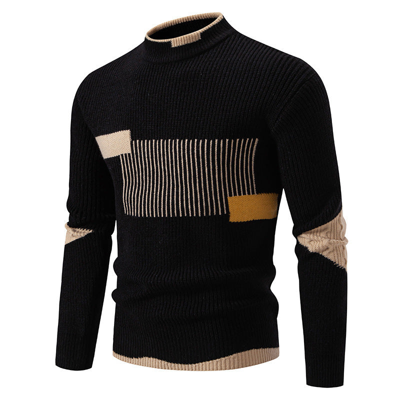 Herren gerippter Feinstrickpullover mit Stehkragen und kontrast-Blockdesign Nord Taschen