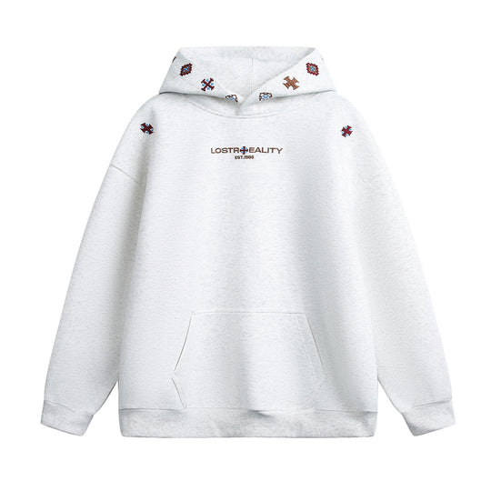 Unisex Oversize Kapuzenpullover mit feiner Logo- und Motivstickerei sowie Kängurutasche Nord Taschen
