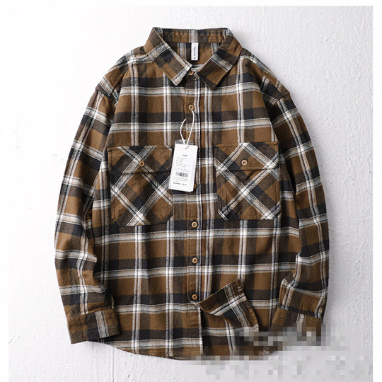 Herren Oversize Kariertes Flanell-Hemdjacke mit aufgesetzten Pattentaschen Nord Taschen