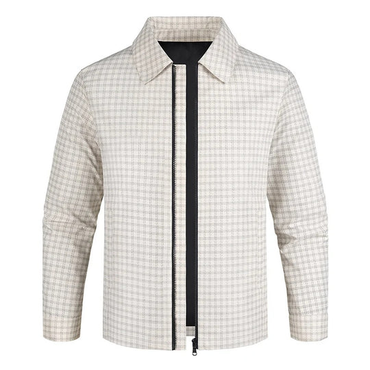 Herren Leichtes kariertes Overshirt-Jackett mit verdecktem Zwei-Wege-Reißverschluss und Hemdkragen Nord Taschen