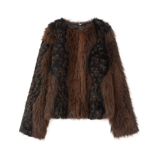 Damen Kurze Statement‑Kunstfelljacke mit langem Flor und strukturierter Felloptik Nord Taschen