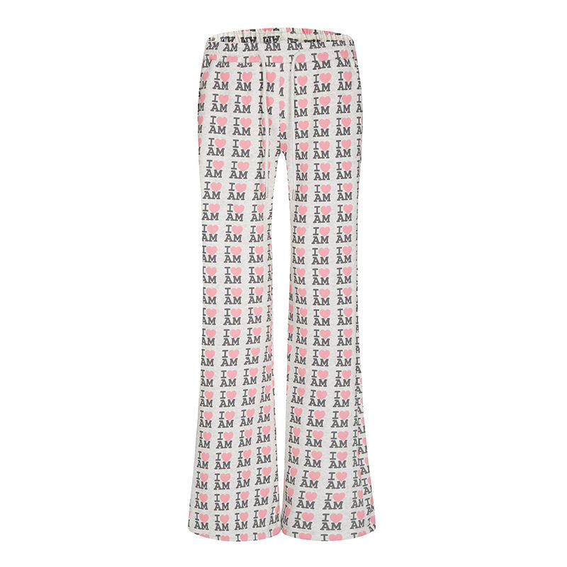 Damen High-Waist Loungehose mit ausgestelltem Beinschnitt, Kordelzug und Allover-Statement-Print Nord Taschen