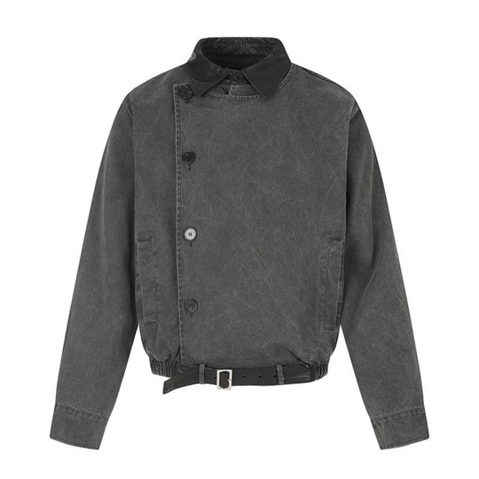 Herren Asymmetrische Canvas-Bomberjacke mit Lederriemen und Stehkragen Nord Taschen