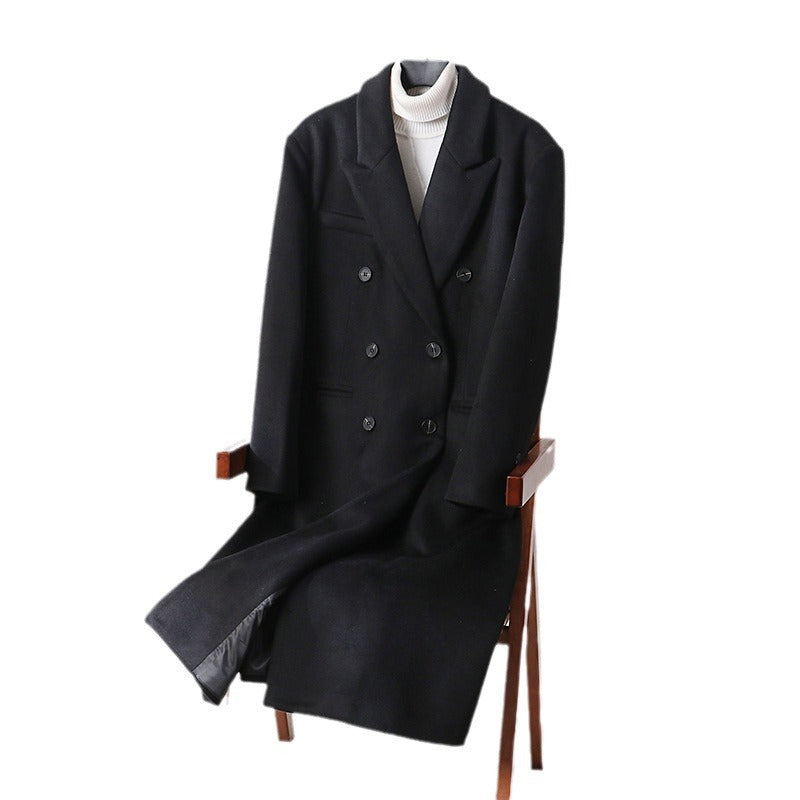 Herren Klassischer Doppelreiher-Longcoat aus Wollmischung mit Schalkragen und feiner Innenfutterverarbeitung Nord Taschen