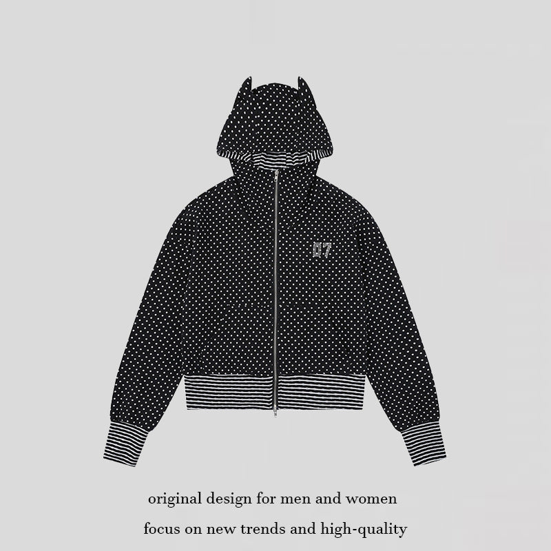 Damen Kapuzen‑Sweatjacke mit Reißverschluss, Ohr‑Applikation und Allover‑Pünktchen Nord Taschen