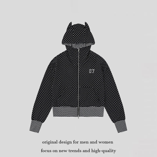 Damen Kapuzen‑Sweatjacke mit Reißverschluss, Ohr‑Applikation und Allover‑Pünktchen Nord Taschen