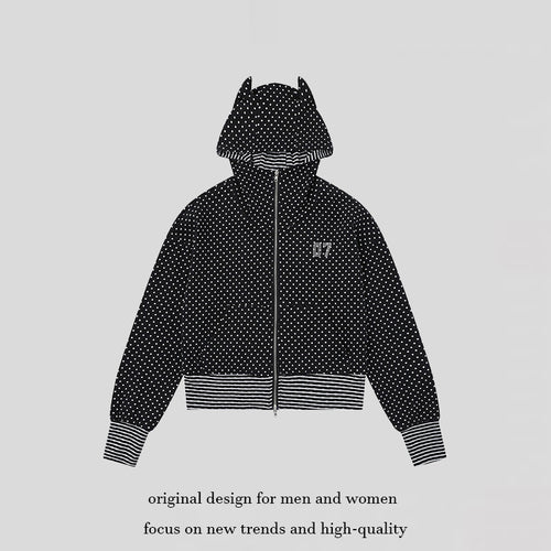 Damen Kapuzen‑Sweatjacke mit Reißverschluss, Ohr‑Applikation und Allover‑Pünktchen Nord Taschen