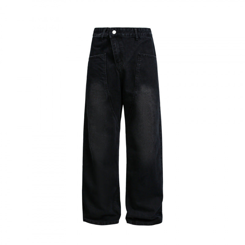 Damen Weite High-Waist Denim-Hose mit geschwungenen Vordertaschen Nord Taschen