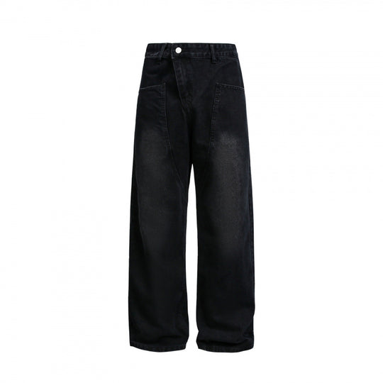 Damen Weite High-Waist Denim-Hose mit geschwungenen Vordertaschen Nord Taschen