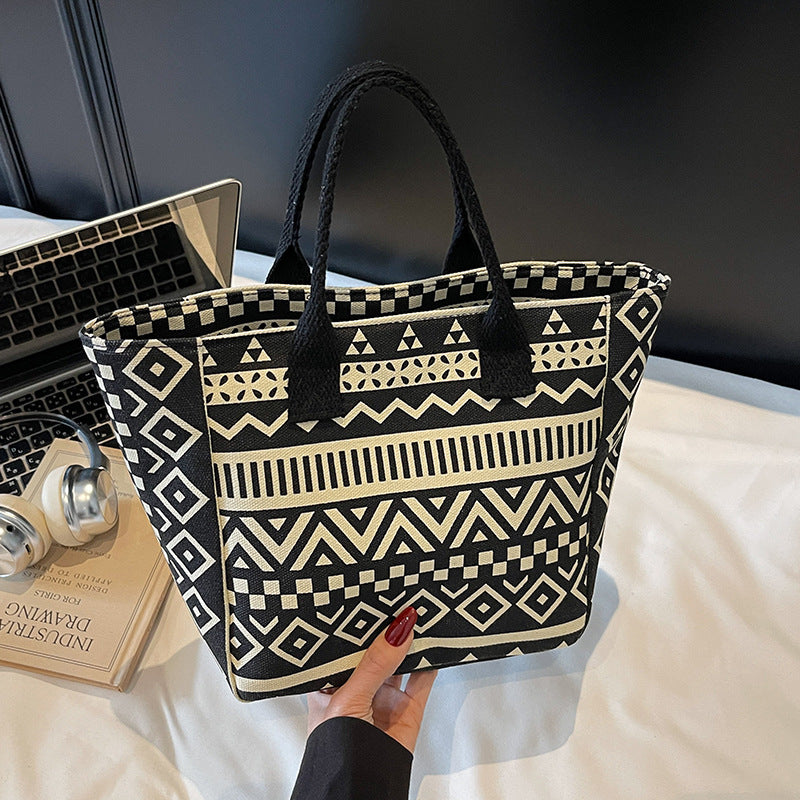 Damen Jute-Tragetasche mit modernem grafischen Design und stabilen Griffen Nord Taschen