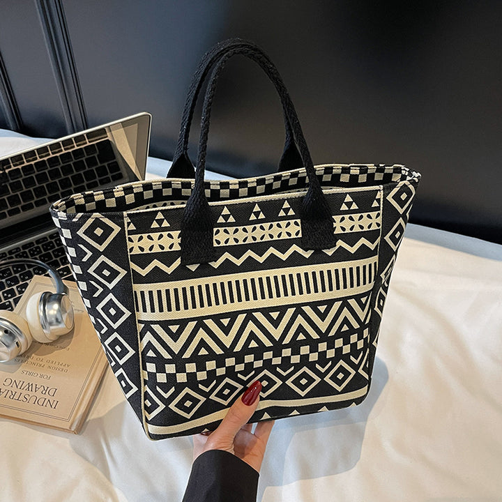 Damen Jute-Tragetasche mit modernem grafischen Design und stabilen Griffen Nord Taschen
