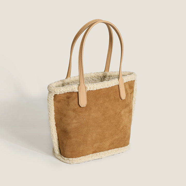 Damen Einkaufstasche aus hochwertigem Wildleder mit schickem Lammfellrand Nord Taschen