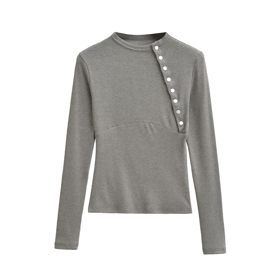 Damen Figurnahes Longsleeve mit asymmetrischer Druckknopfleiste Nord Taschen