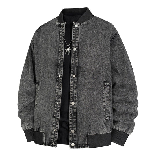 Herren Denim-Bomberjacke mit Rippkragen und Druckknopfverschluss Nord Taschen