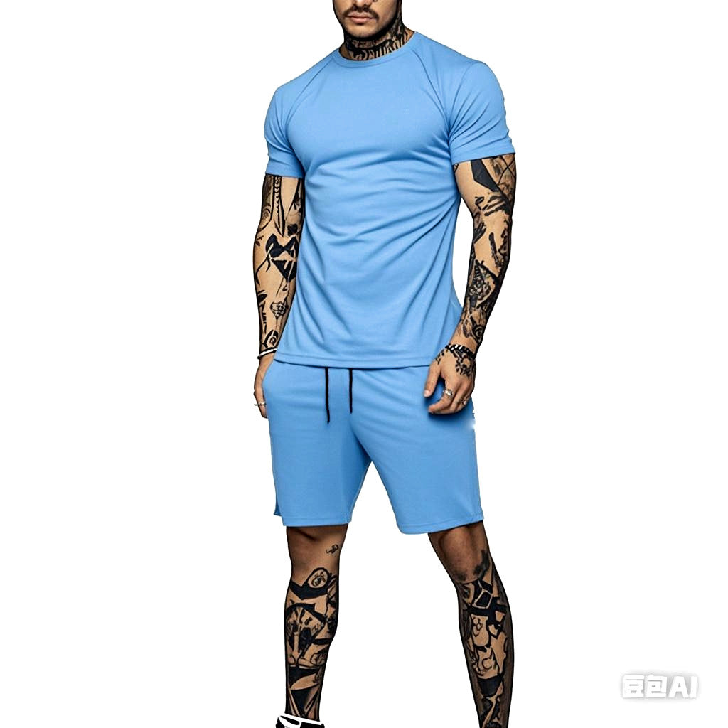 Herren Sportliches Kurzarm- und Shorts-Set mit kontrastierenden Details