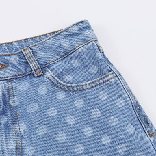 Damen Weite Cropped-Jeans mit hohem Bund und gepunktetem Denim Nord Taschen