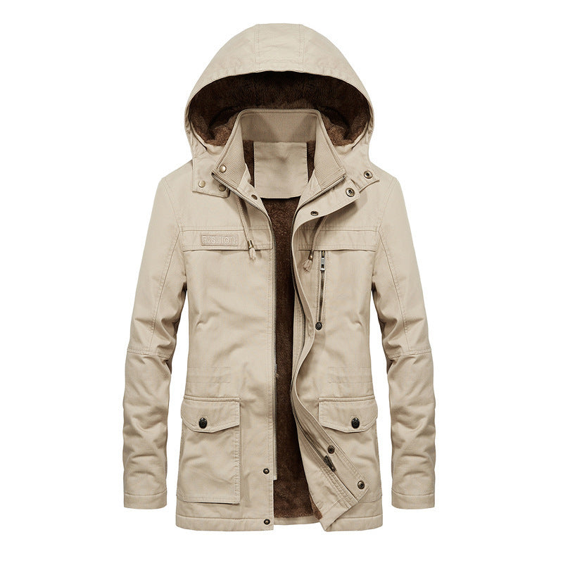 Herren Thermo-Fieldparka im Canvas‑Look mit wärmender Teddy-Innenfütterung und verstellbarer Kapuze Nord Taschen
