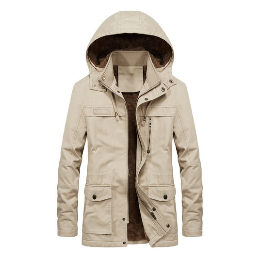 Herren Thermo-Fieldparka im Canvas‑Look mit wärmender Teddy-Innenfütterung und verstellbarer Kapuze Nord Taschen