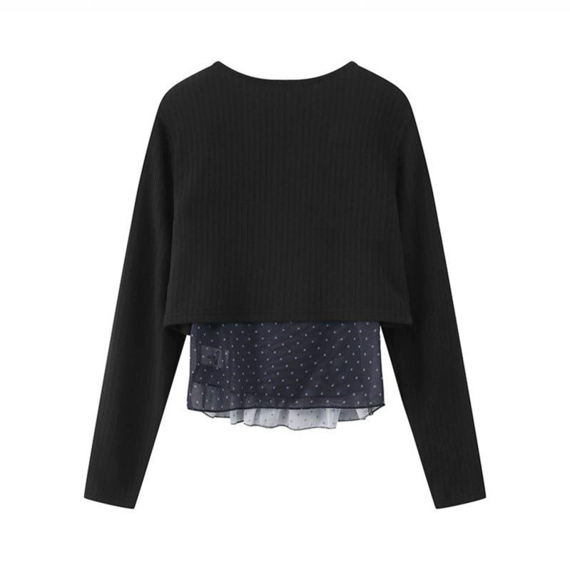 Damen Zweiteiliges Langarm-Top mit Knotenvorderseite und zartem Chiffon-Untertop Nord Taschen