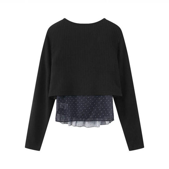 Damen Zweiteiliges Langarm-Top mit Knotenvorderseite und zartem Chiffon-Untertop Nord Taschen