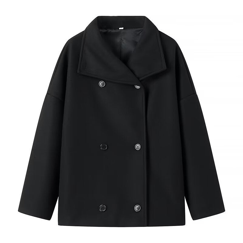 Damen Kurzmantel im Oversize‑Cut mit Doppelreiher und weitem Umschlagkragen Nord Taschen