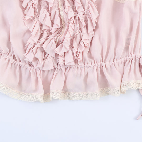 Damen Rüschenbluse mit V‑Ausschnitt, Ballonärmeln und Tunnelzugtaillierung Nord Taschen