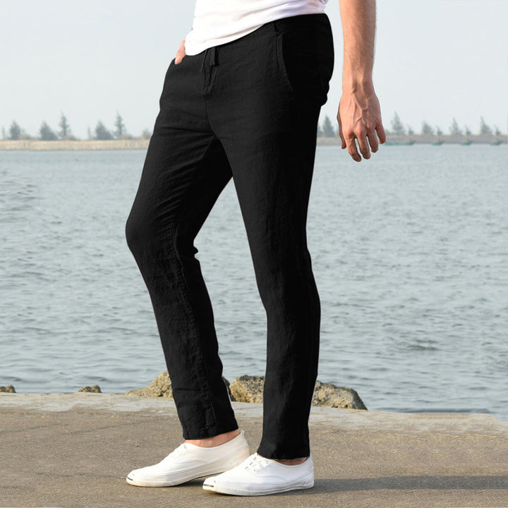 Herren lässige Leinenhose mit elastischem Bund und seitlichen Taschen Nord Taschen