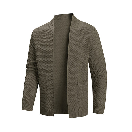 Herren offener Waffelstrick-Cardigan mit Schalkragen, aufgesetzten Taschen und gerippten Bündchen Nord Taschen
