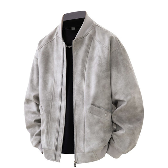 Herren Velours-Optik Bomberjacke im Boxy‑Cut mit Rippkragen, Frontreißverschluss & kombiniertem Zipper-/Klappenfach Nord Taschen