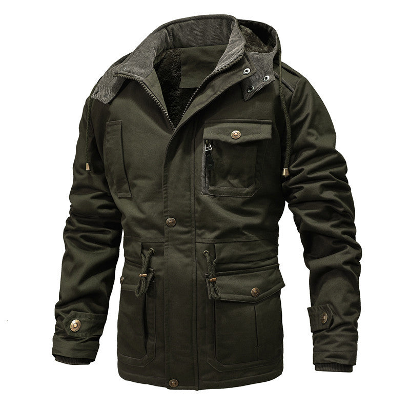 Herren Wattierter Canvas-Parka mit Kapuze, vielseitigen Taschen und Tunnelzug Nord Taschen