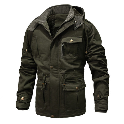Herren Wattierter Canvas-Parka mit Kapuze, vielseitigen Taschen und Tunnelzug Nord Taschen
