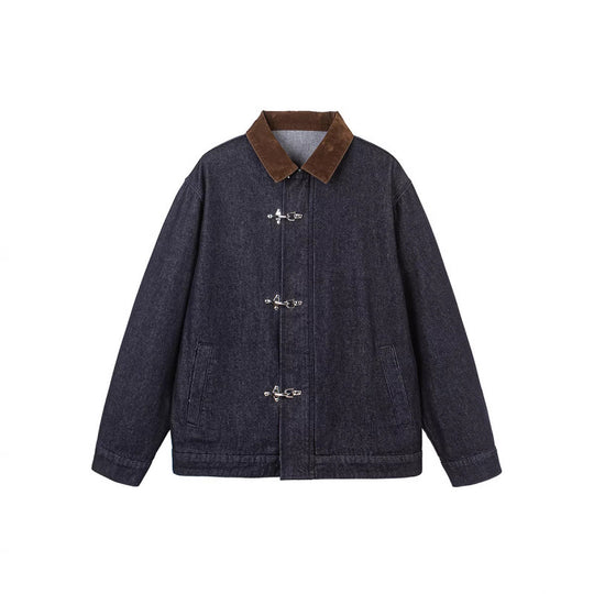 Herren Boxy-Jeansjacke mit Cordkragen und Metallknebelverschlüssen Nord Taschen