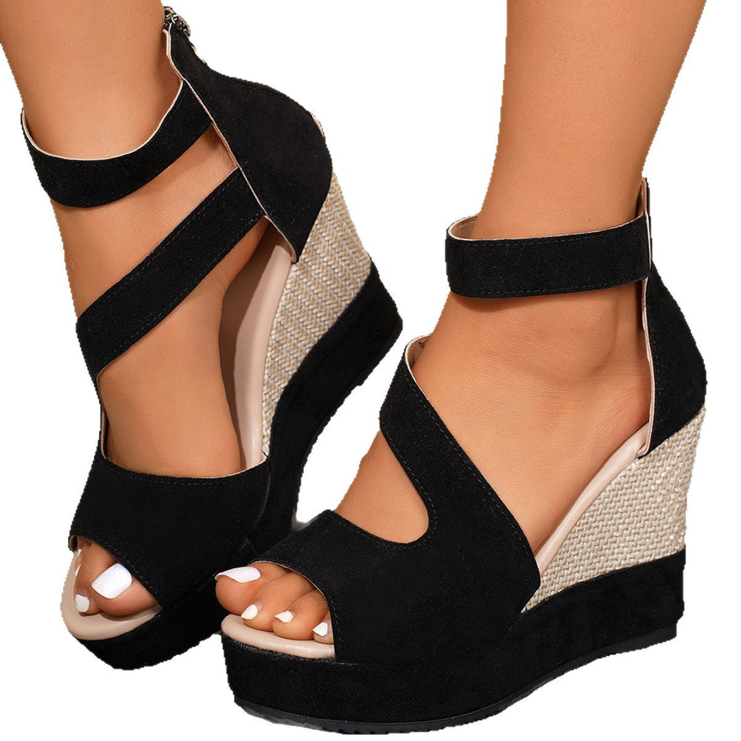 Damen Wedge-Sandaletten mit buntem Marmormuster und verstellbarem Riemen