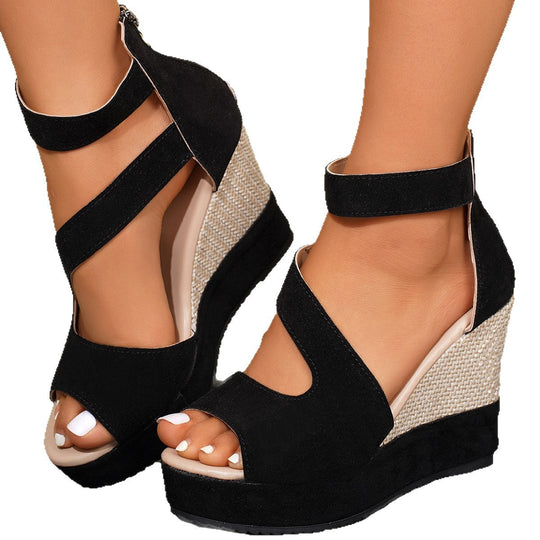 Damen Wedge-Sandaletten mit buntem Marmormuster und verstellbarem Riemen