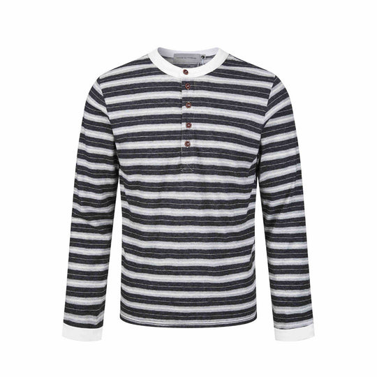 Herren Langarm-Henleyshirt mit gestreifter Struktur und Kontrastkragen Nord Taschen