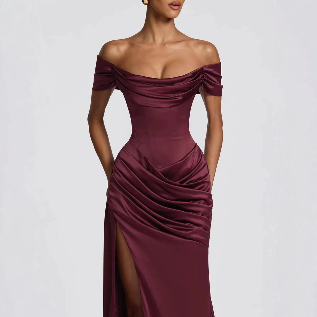 Damen Elegantes Off-Shoulder-Maxikleid mit seitlichem Schlitz