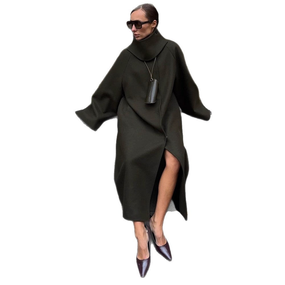 Damen Maxilanger Oversize Wollmix-Mantel mit übergroßem Stehkragen und ballonartigen Ärmeln Nord Taschen