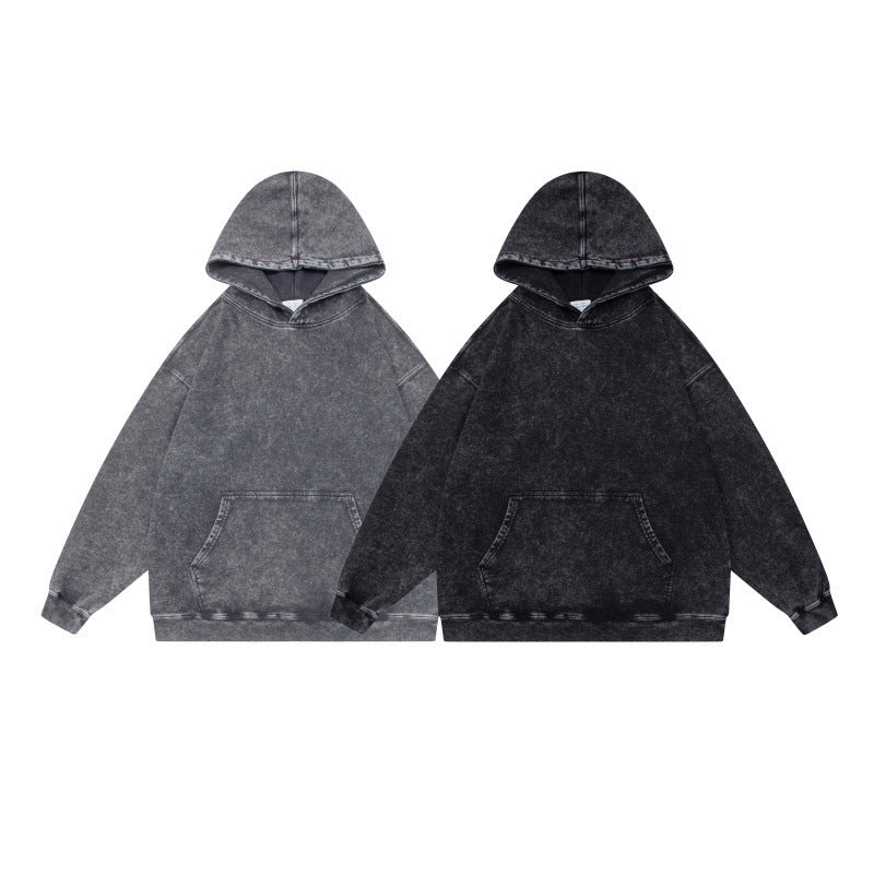 Unisex Oversize-Kapuzenpullover im Acid-Wash mit Kängurutasche und Raglanärmeln Nord Taschen