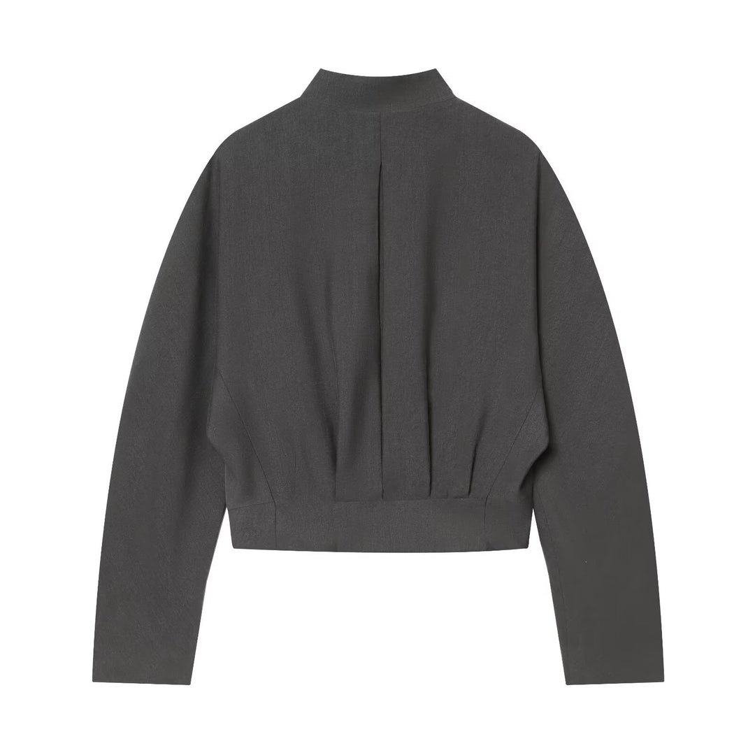 Damen Taillierter Kurzblazer mit Stehkragen, V‑Ausschnitt und Drei-Knopf-Detail Nord Taschen